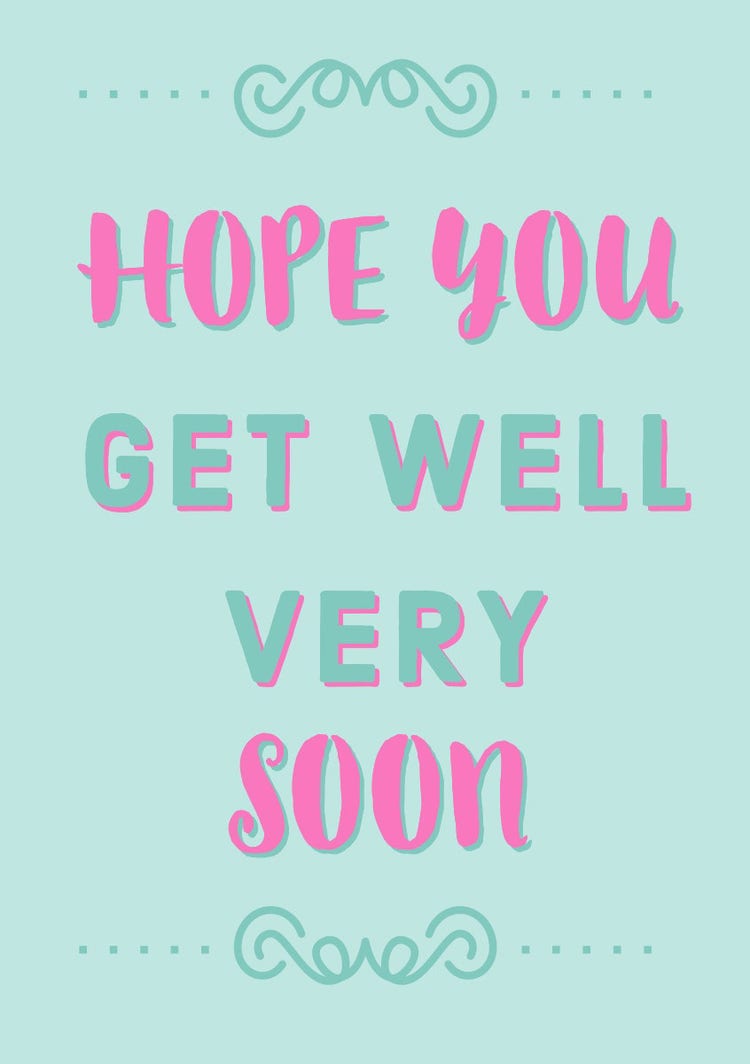 Pink and Blue Get Well Soon Card