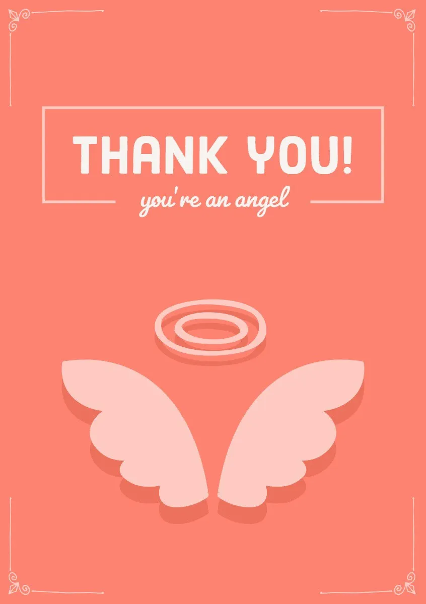 Orange Illustrated Thank You Card with Angel Wings and Halo 