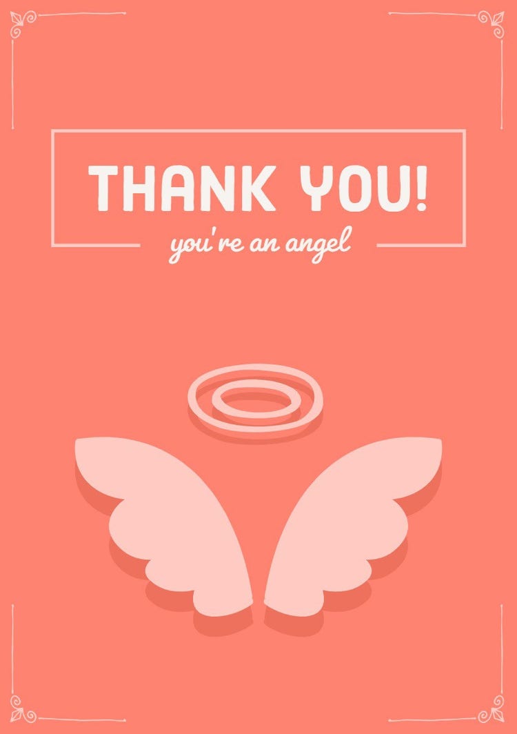 Orange Illustrated Thank You Card with Angel Wings and Halo 