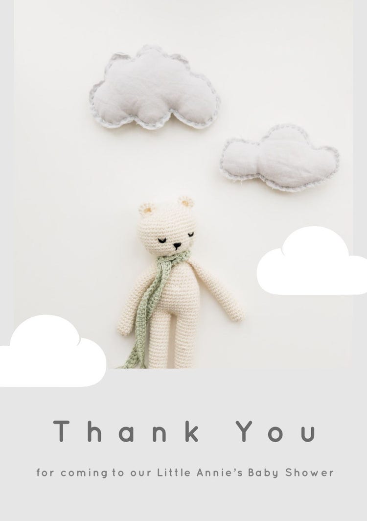 Grey and Teddy Bear Thank You Card
