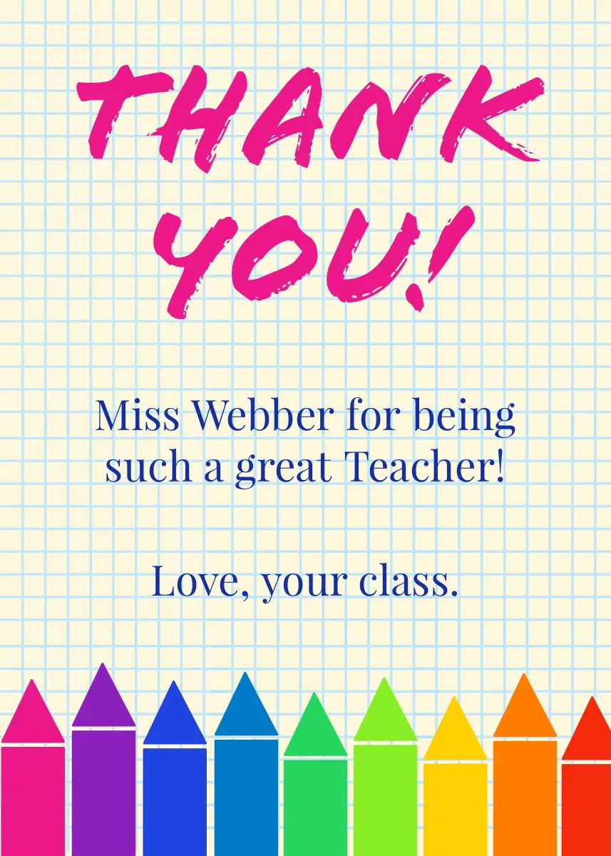 Multicolored Crayon Teacher Thank You Card 