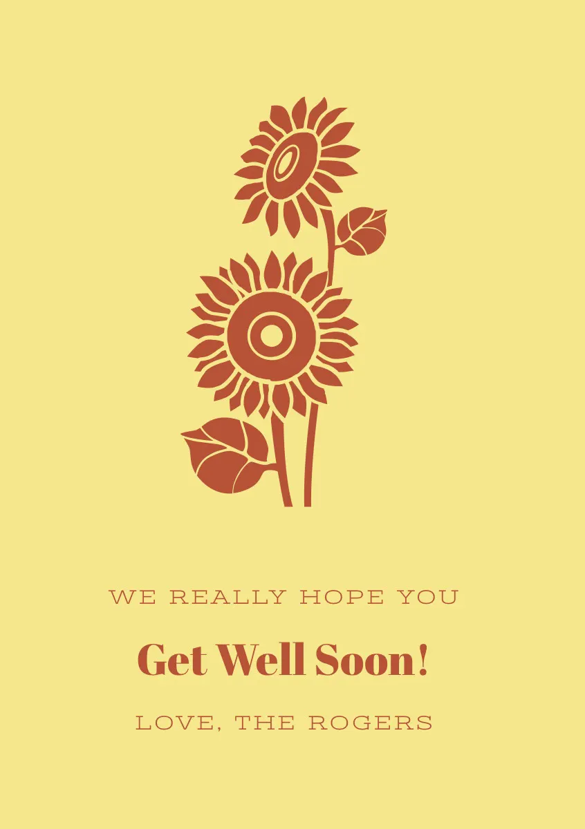 Yellow and Red Floral Get Well Soon Card with Sunflowers