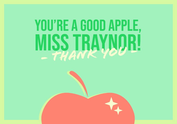 Green and Red Apple Teacher Thank You Card