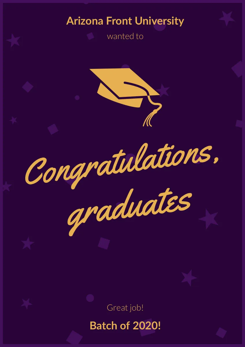Purple and Orange Graduation Announcement Card with Mortarboard