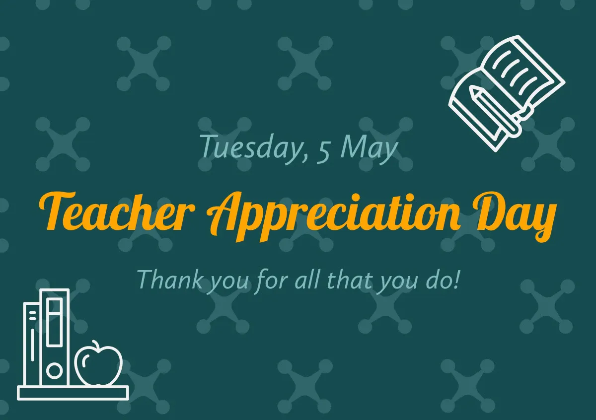 Teal and Orange Teacher Appreciation Day Card