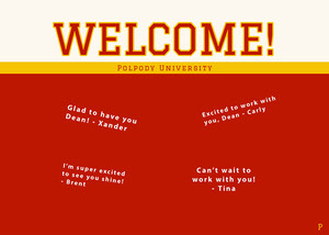 red collegiate group welcome card Welcome Card Messages