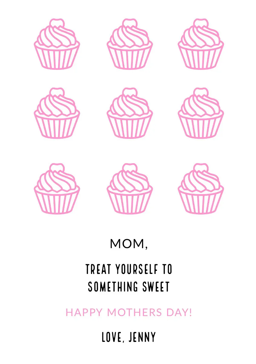 Pink Illustrated Mothers Day Card with Cupcakes