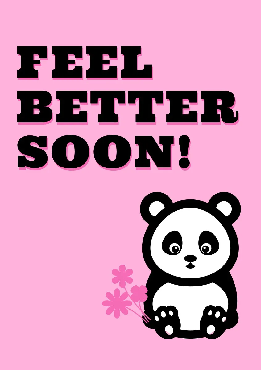 Pink Illustrated Get Well Soon Card with Panda