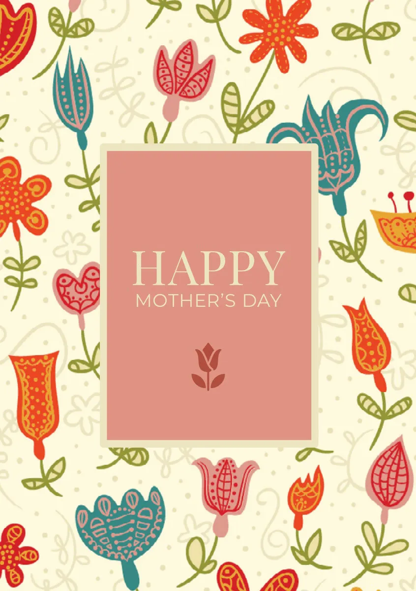 Orange Floral Pattern Mothers Day Card