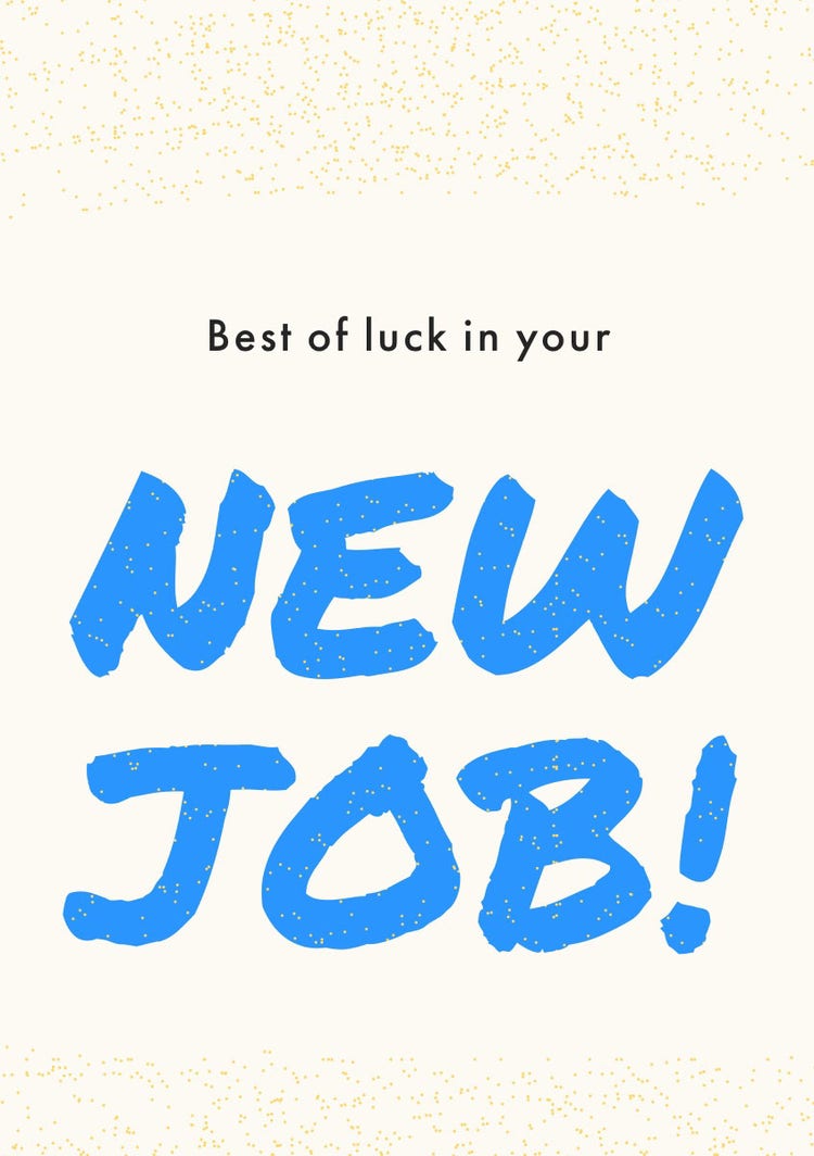 White, Blue and Black New Job Congratulation Card
