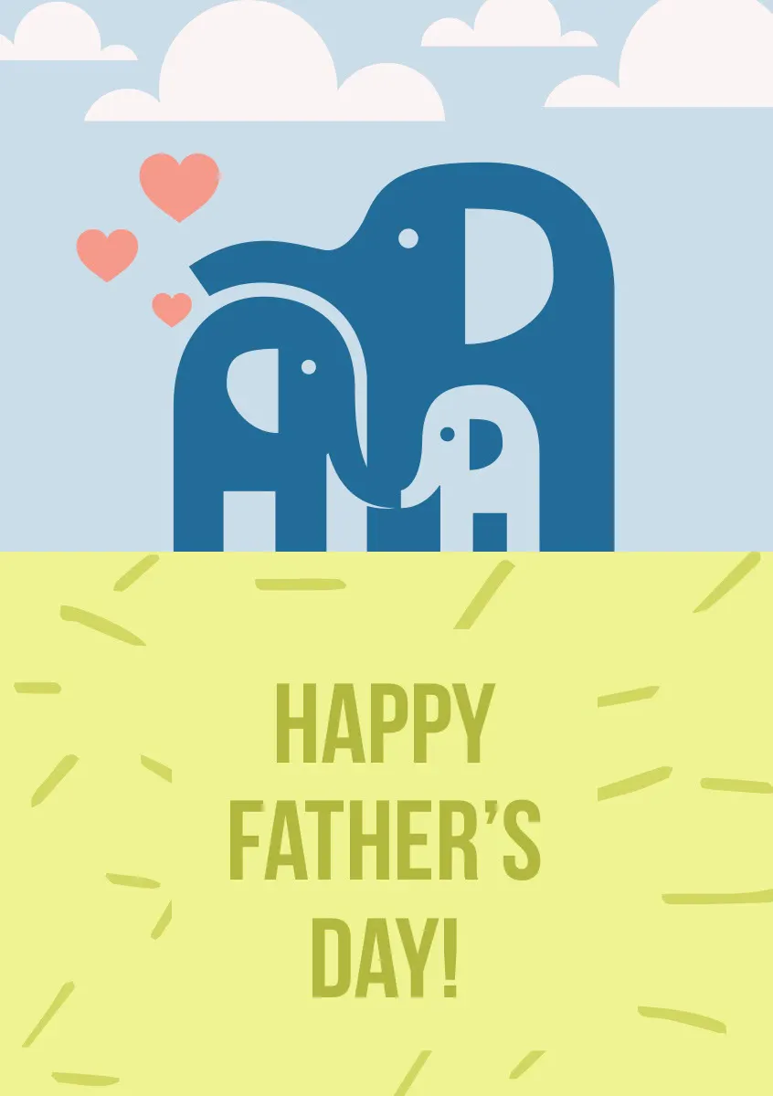 Blue and Yellow Illustrated Fathers Day Card with Elephant Family