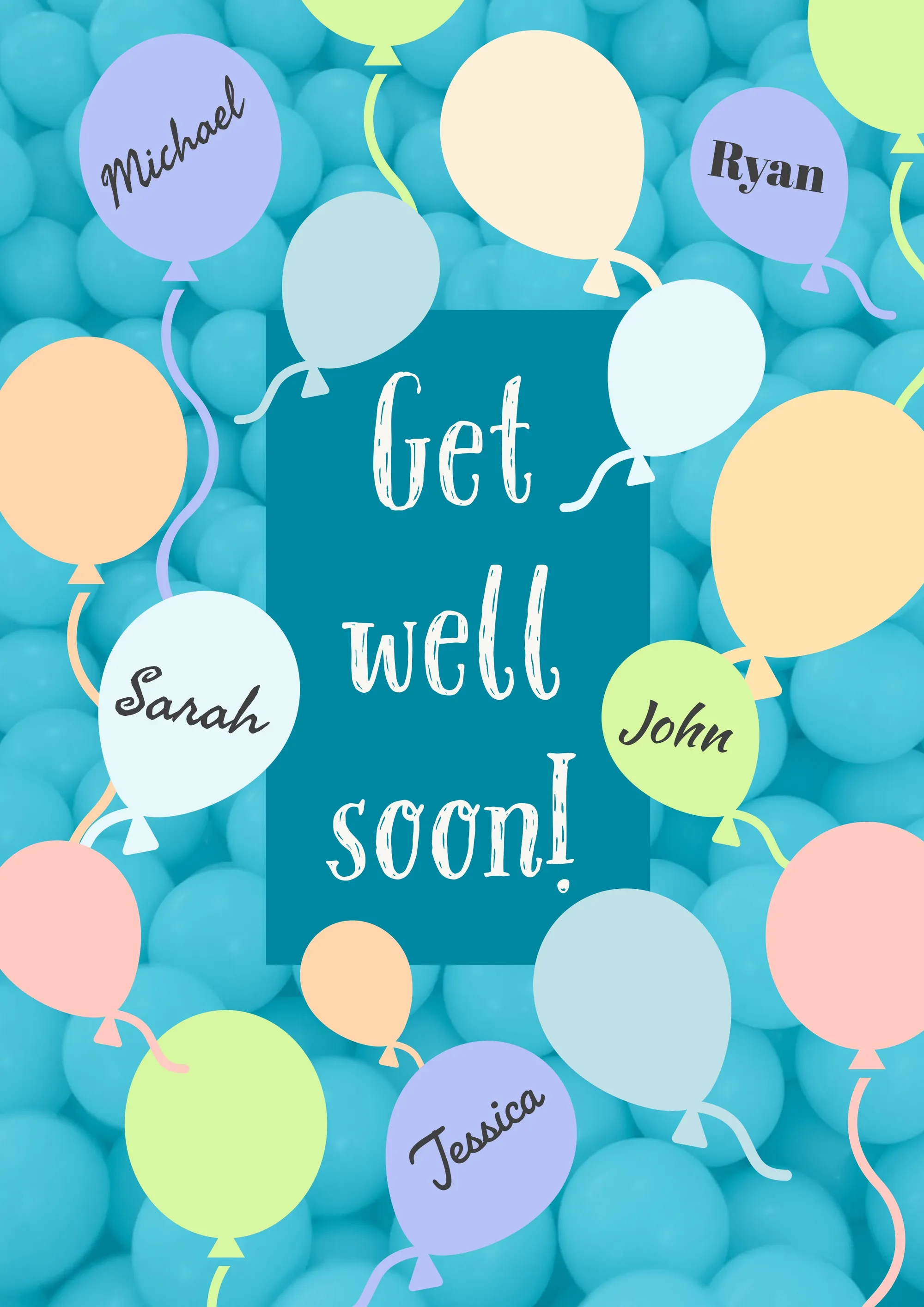 Blue and Pastel Get Well Soon Balloons - A4
