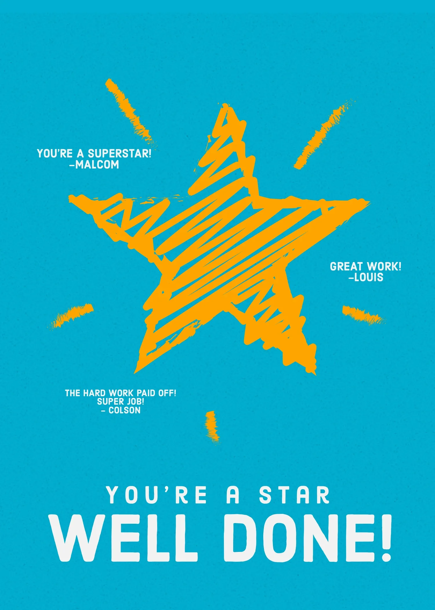 Blue and Orange Star Doodle Congratulations Card