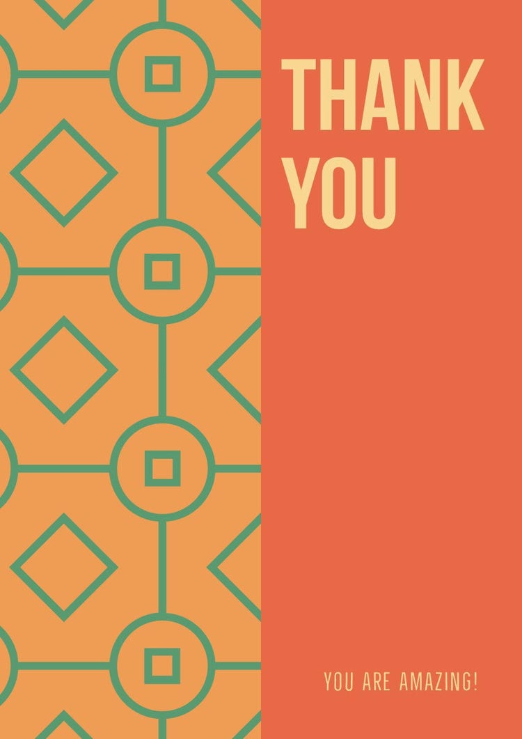 Orange and Pink Thank You Card