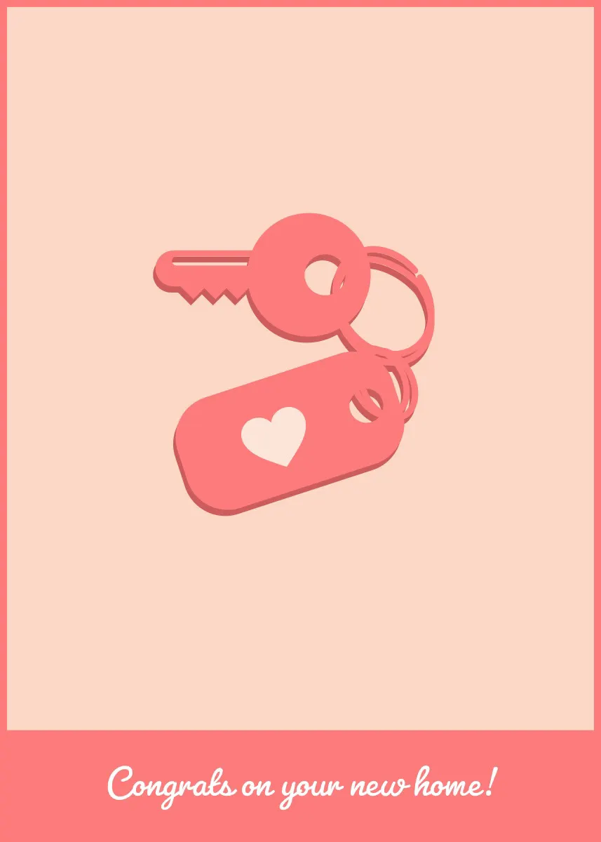 Pink and Red New Home Congratulations Card with Keys