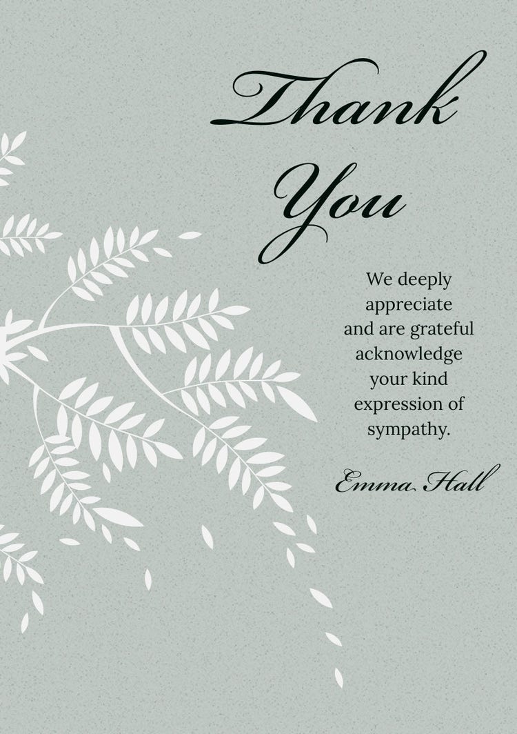 Pale Green Elegant Calligraphy Floral Thank You for Attending Funeral Card