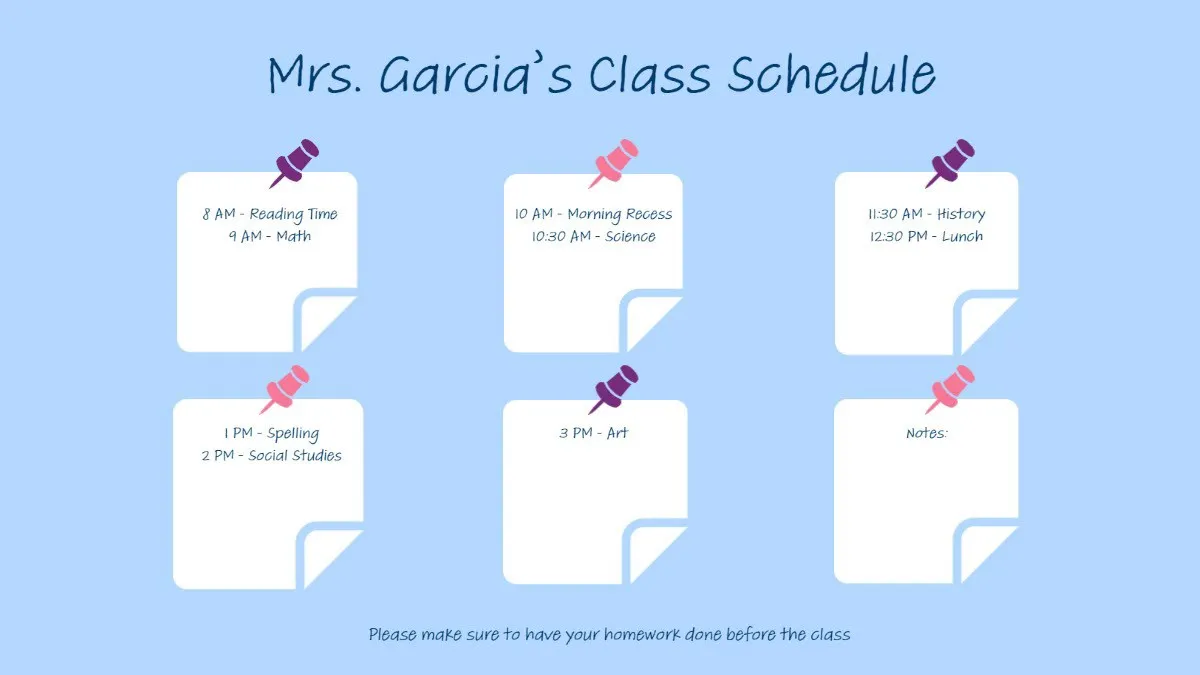 Blue and Pink Class Schedule