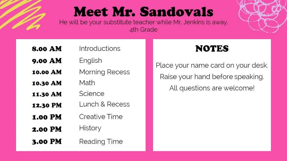 Pink & White Classroom Schedule