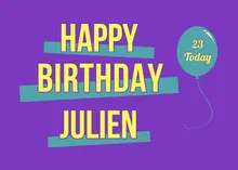Purple Typography Balloon Happy Birthday Card Birthday Card