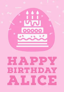 Pink Feminine Cake and Confetti Happy Birthday Card Birthday Card