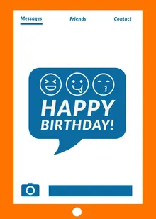 Orange and Blue Emoji Happy Birthday Card Birthday Card