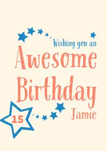 Blue and Orange Handwriting and Stars Happy Birthday Card Birthday Card