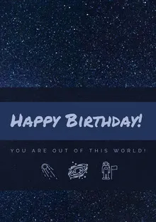 Blue Outer Space Style Happy Birthday Card Birthday Card