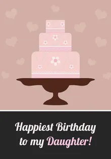 Pink Illustrated Happy Birthday Card for Daughter with Cake Birthday Card