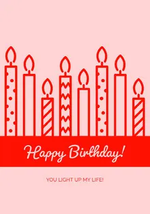 Pink and Red Happy Birthday Card with Candles Birthday Card