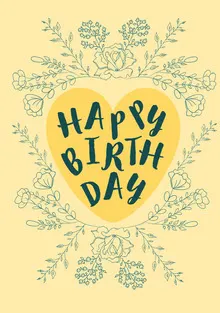 Yellow Floral Frame Happy Birthday Card Birthday Card