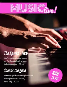 Pink Music Magazine Cover with Hands Playing Piano  Magazine Cover