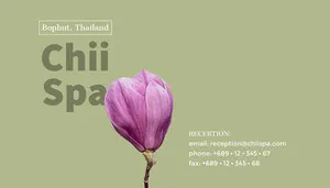 Pale Green and Purple Asian Spa Business Card with Flower Business Card