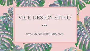 Pink Design Studio Business Card with Palm Leaves Business Card