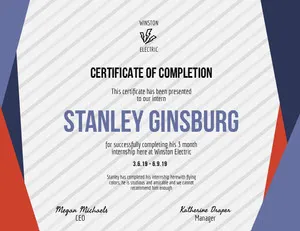 Blue and Red Geometric Striped Electrician Internship Completion Certificate Certificate