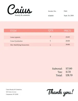 Pink and White Beauty Salon Invoice Invoice