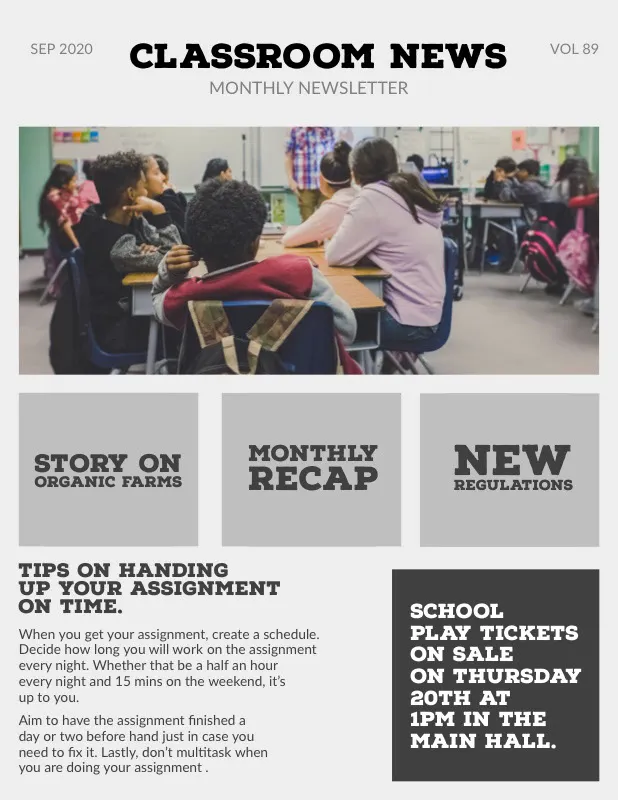 Gray Classroom School and Education Newsletter