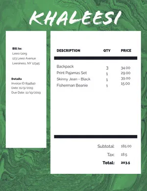 White and Green Clothes Invoice Invoice