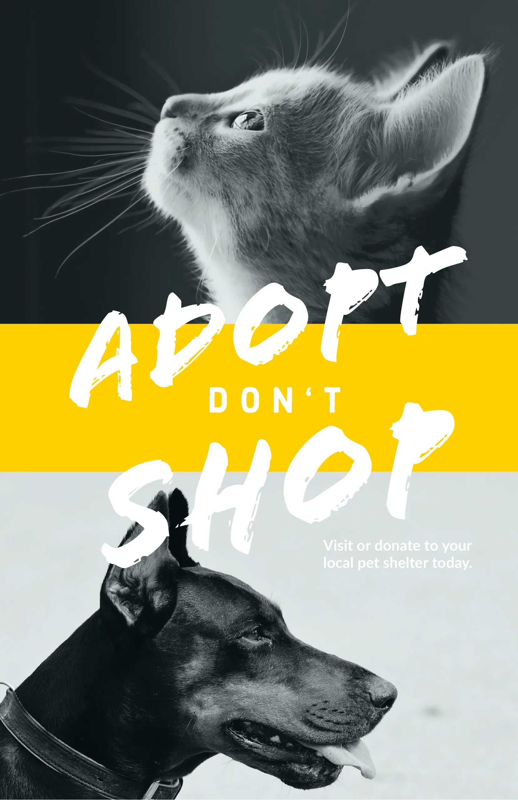 Black and White with Yellow Adopt Don't Shop Pet Shelter Flyer