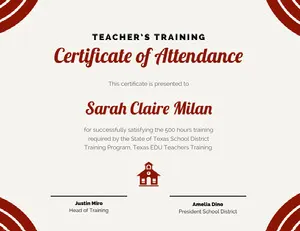 Red Teacher Training Attendance Certificate Certificate