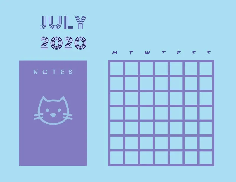 Violet and Blue Empty Calendar Card
