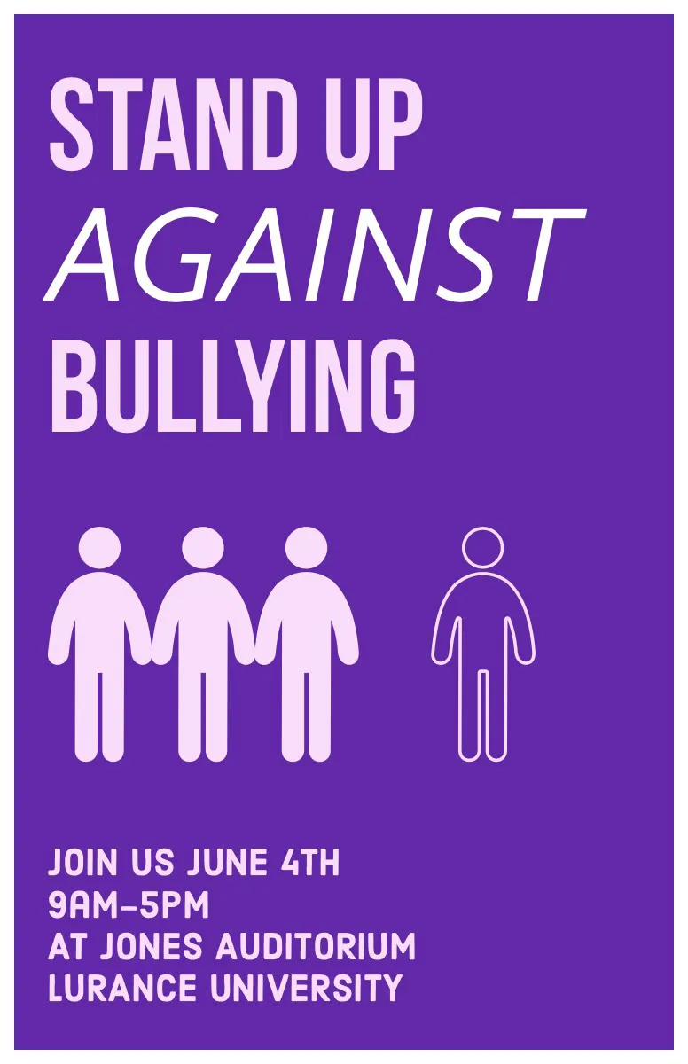 Purple Illustrated Stop Bullying Campaign Poster