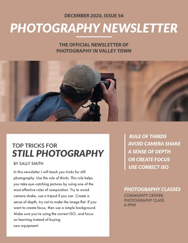 Brown Photography Tips Newsletter