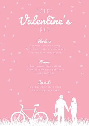Pink and White Illustrated Valentine's Day Party Menu Menu