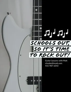 Black and White Guitar Lesson Ad Flyer with Guitar Flyer