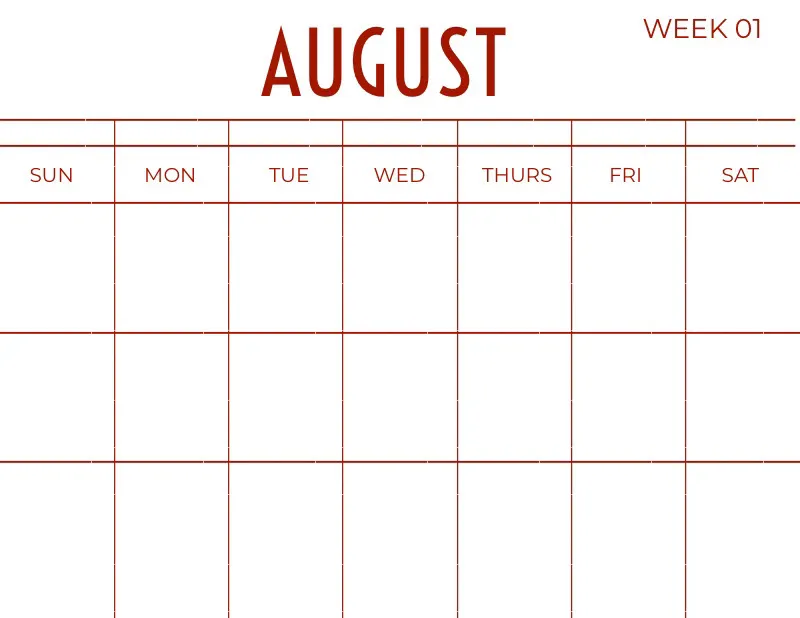Red August Calendar