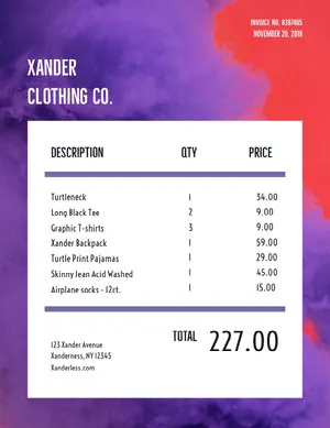 Violet and White Clothing Invoice Invoice