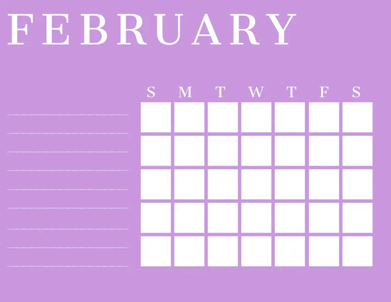 Pink February Calendar with Notes