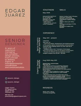 Green and Pink Senior Designer Resume Resume