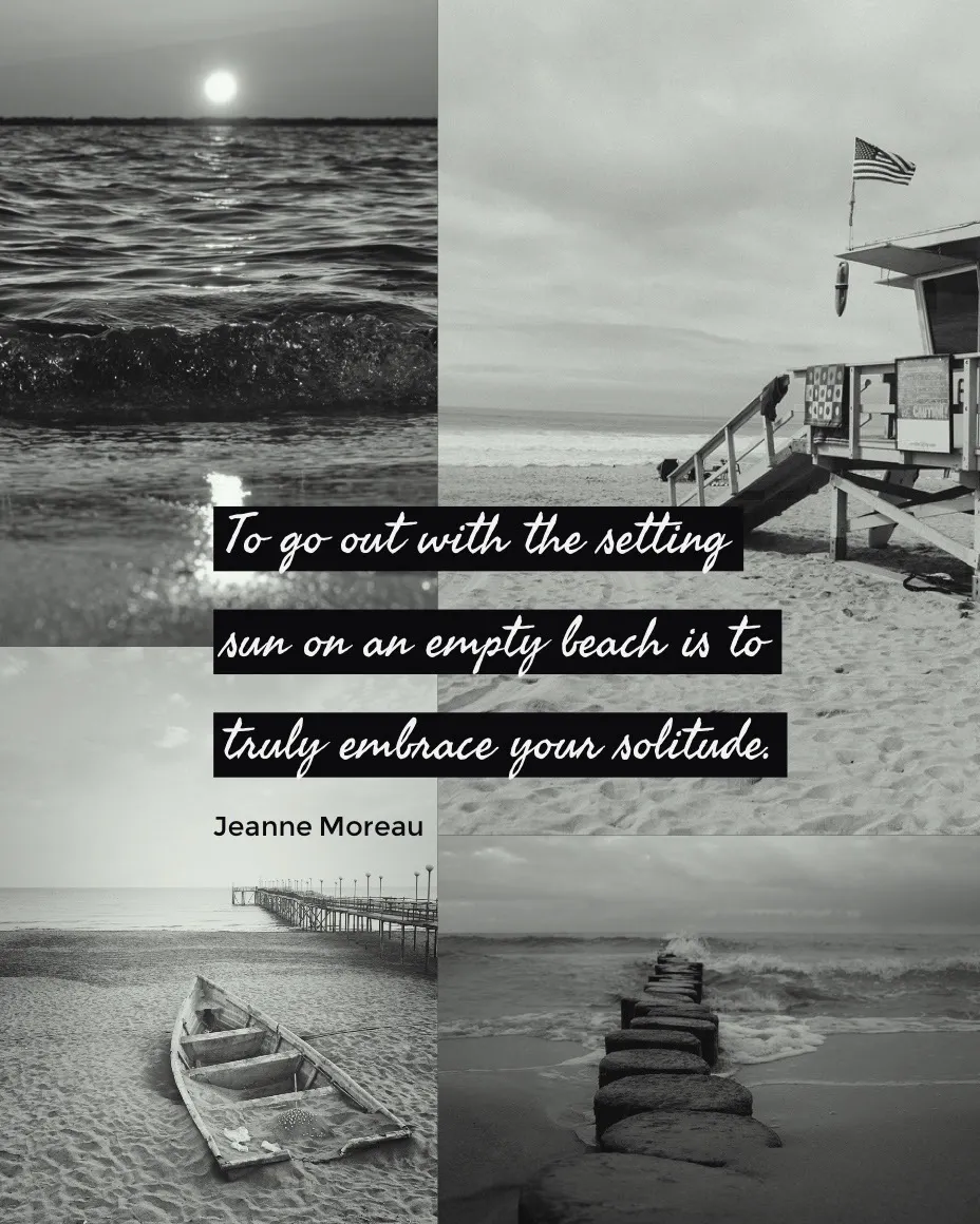 Black and White Inspirational Quote Instagram Portrait Graphic with Beach