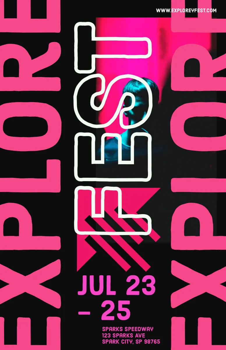 Pink and Black Explore Festival Event Poster